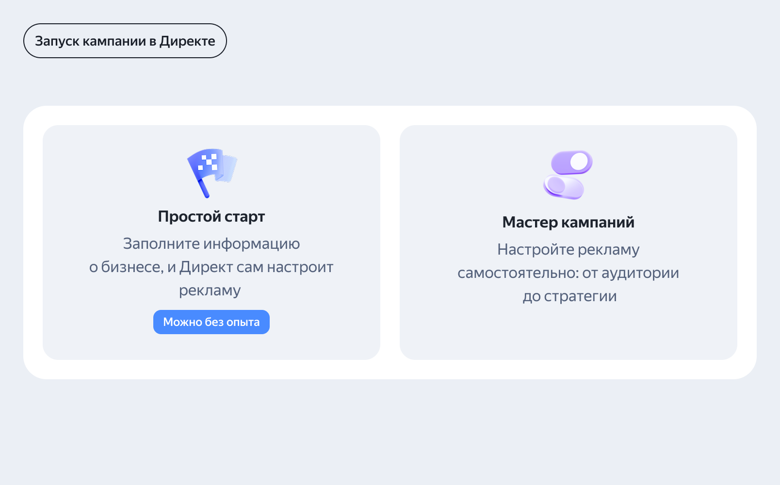 Выбор режима для запуска кампании в Яндекс Директе