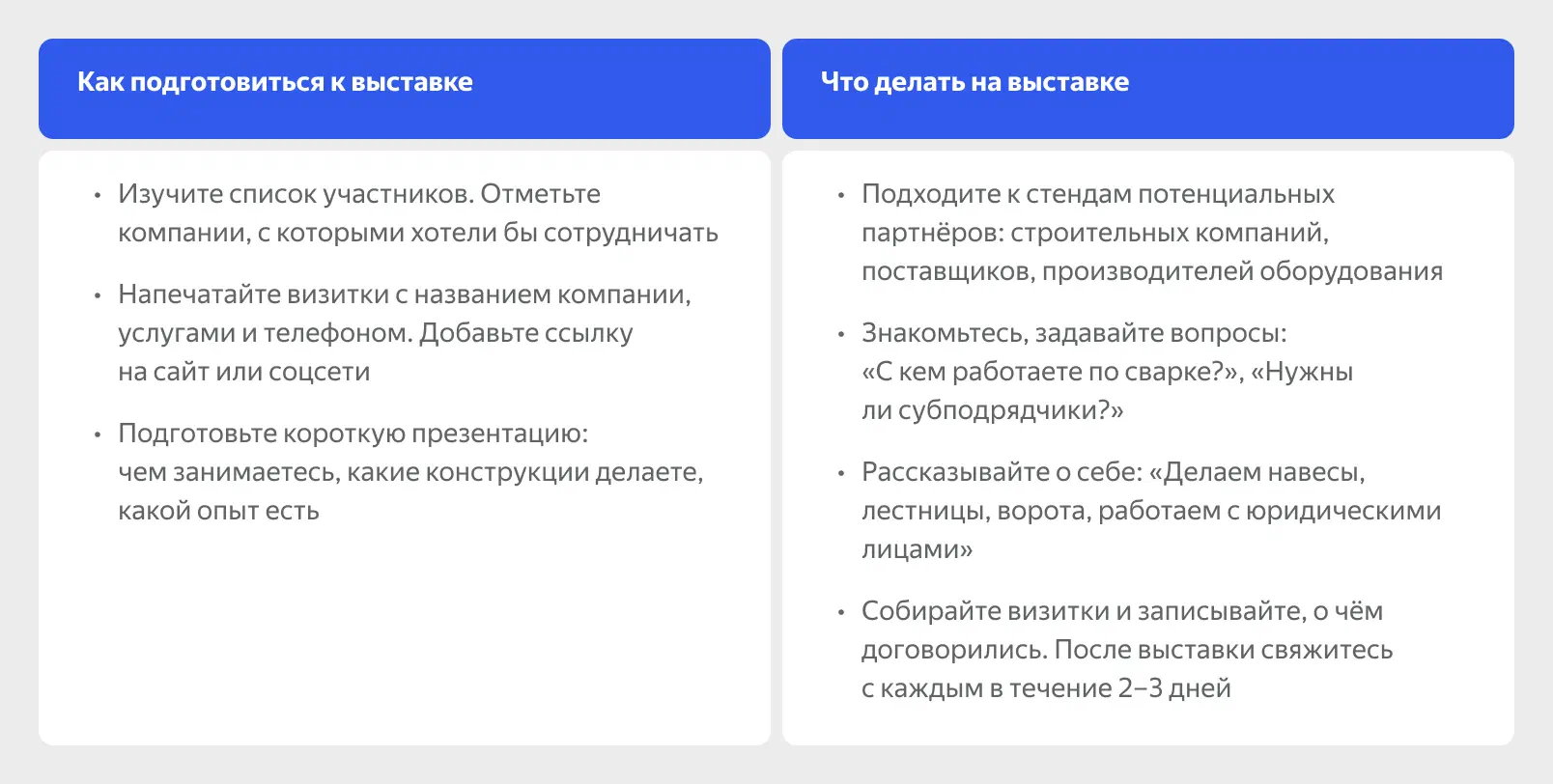 Советы по подготовке к выставке