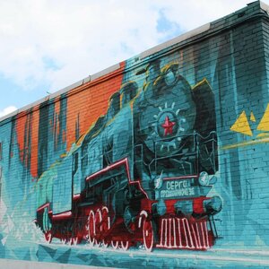 Граффити поезд Серго Орджоникидзе (Saint Petersburg, Admiralteyskiy District, munitsipalny okrug Izmaylovskoye), arte callejero