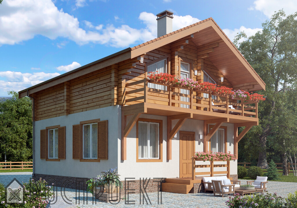 Проект двухэтажного дома общей площадью 100 м2 в стиле шале Академик Cтрой Дзен