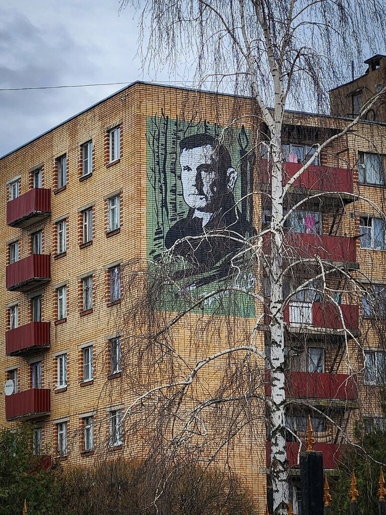 Street art Граффити портрет художника-живописца Сергея Васильевича Герасимова, Mozhaysk, photo