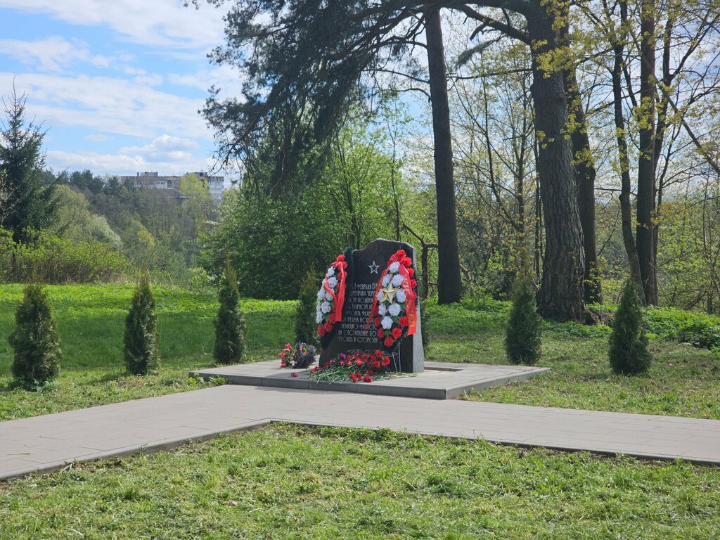 Memorial plaque, foundation stone Memorable sign at the place of crossing the Luga River, Kingisepp, photo