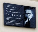 Профессору Василию Афанасьевичу Патрушеву (Oktyabr'skiy district, Preobrazhenskaya Street, 44) ، لافتة تاريخية، حجر أساس