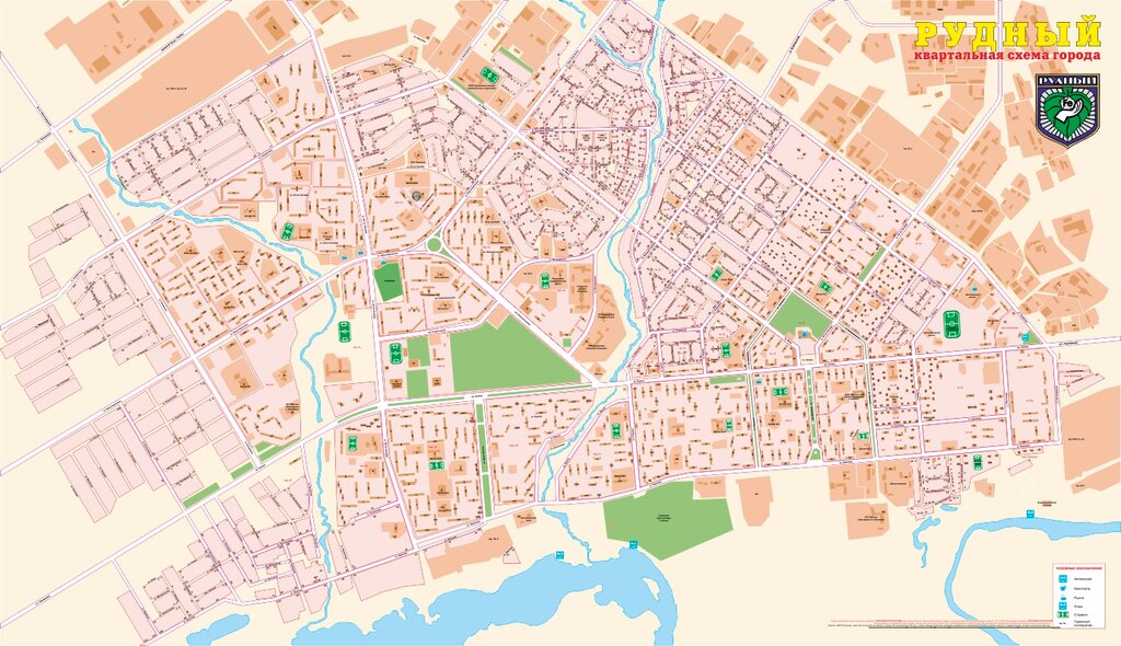 Карта рудного с названиями улиц и с номерами домов