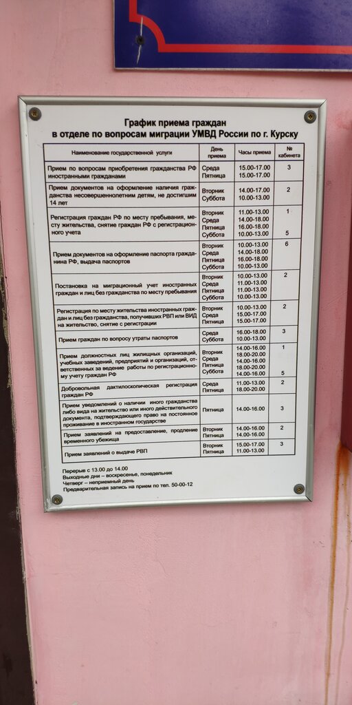 Паспортный стол дериглазова курск график работы