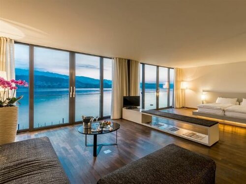 Внешний вид отеля Hermitage Lake Lucerne - Beach Club & Lifestyle Hotel в Люцерне, фото 2