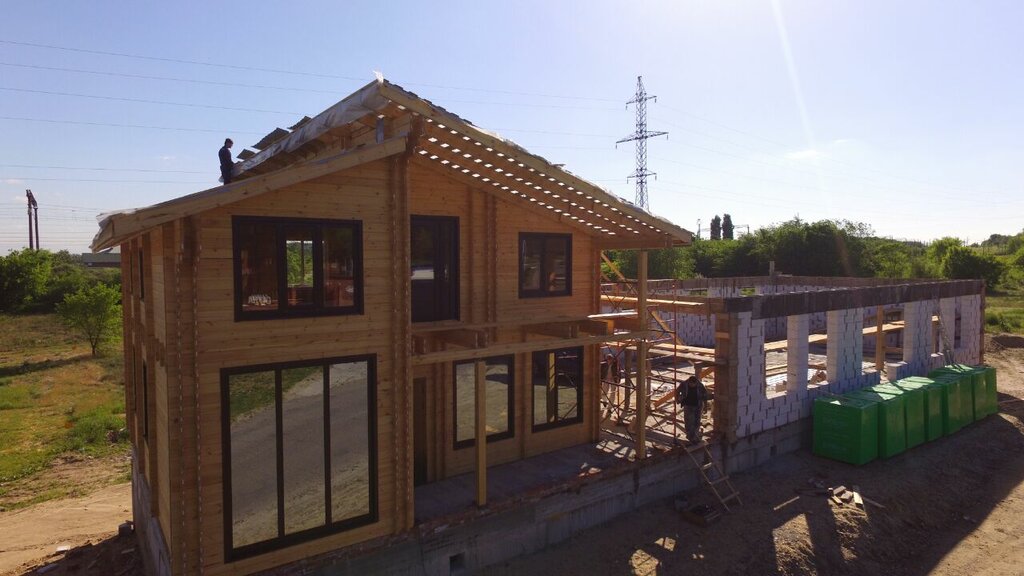 Building materials wholesale BaumHause Finnish Technology Double Timber House Construction, Kokshetau, photo