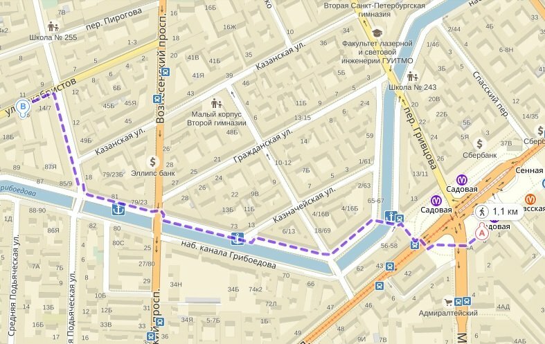 Как дойти пешком от и до карта спб маршрут