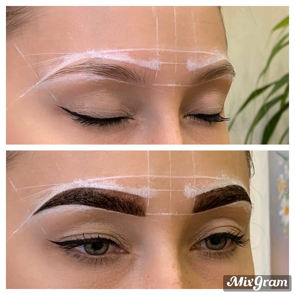 Эскиз бровей перед перманентным макияжем с ниткой