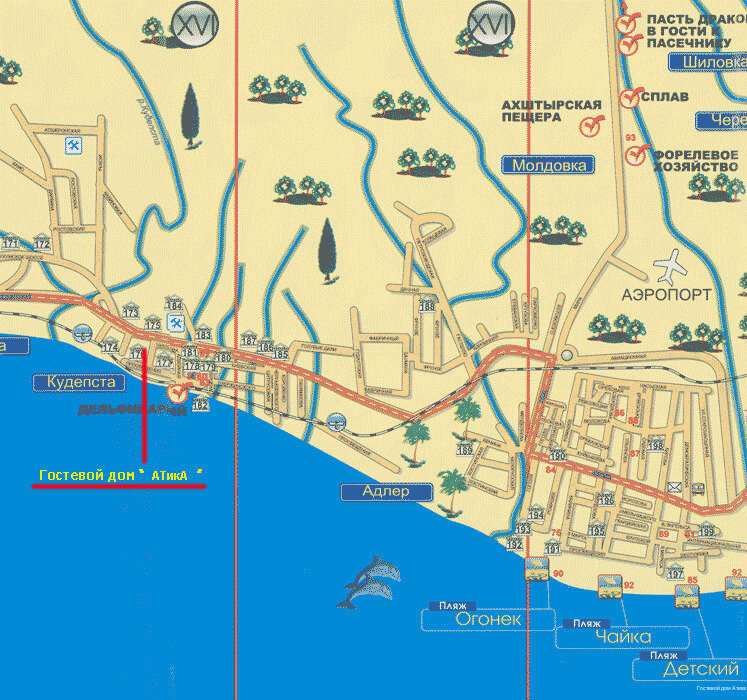 Сочи карта побережья с названиями