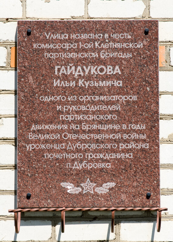 Memorial plaque, foundation stone Памяти комиссара Первой Клетнянской партизанской бригады Гайдукову И.К., Bryansk Oblast, photo