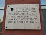 Здесь размещался Эвакогоспиталь № 1723 (Красноармейская ул., 88), мемориальная доска, закладной камень в Челябинске