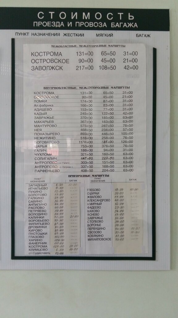 Расписание автобусов кострома карта