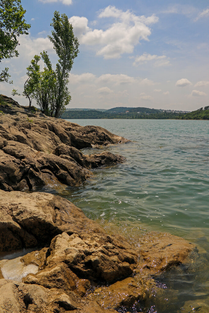 Landmark, attraction An Islet-block of Permian Limestone on the Simferopol Reservoir, Republic of Crimea, photo