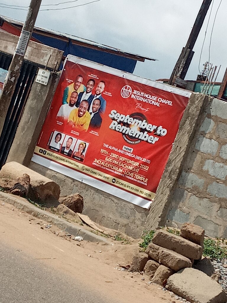 Orthodox church Jesus house chapel banner, Accra, photo
