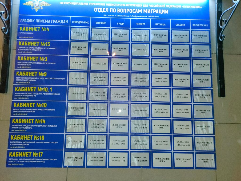 Работа в пушкино паспортный график работы
