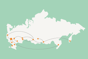 Связи российских городов в поиске Яндекса