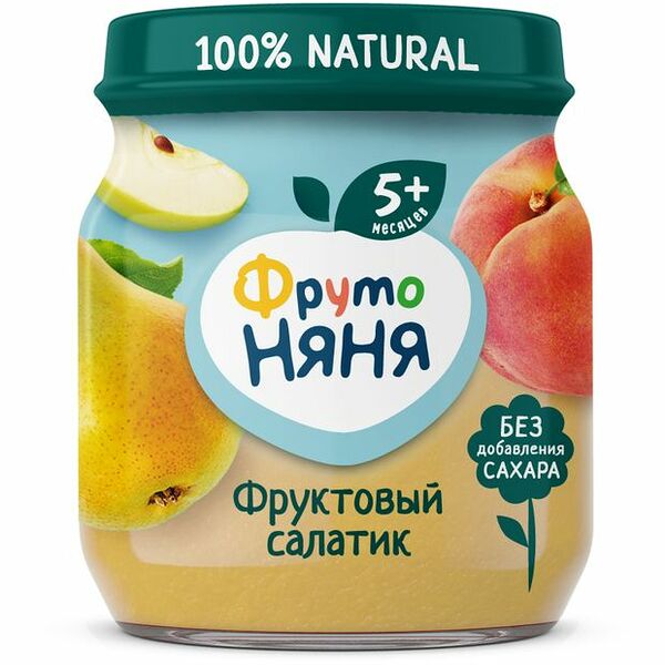 Пюре ФрутоНяня Фруктовый салатик яблоко груша персик с 5 месяцев 100 г