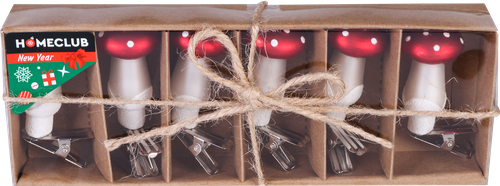 

Набор елочных украшений Homeclub Грибы на прищепке 6 шт.