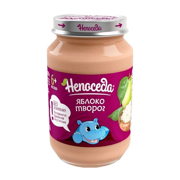 Пюре фруктовое Непоседа яблоко и творог с сахаром с 6 месяцев ст/б