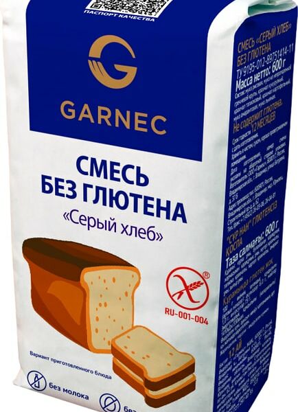 Смесь для выпечки Garnec Серый хлеб без глютена 600г