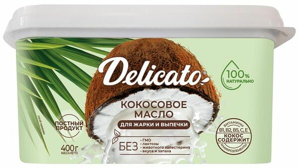 Масло Delicato кокосовое рафинированное дезодорированное 400г