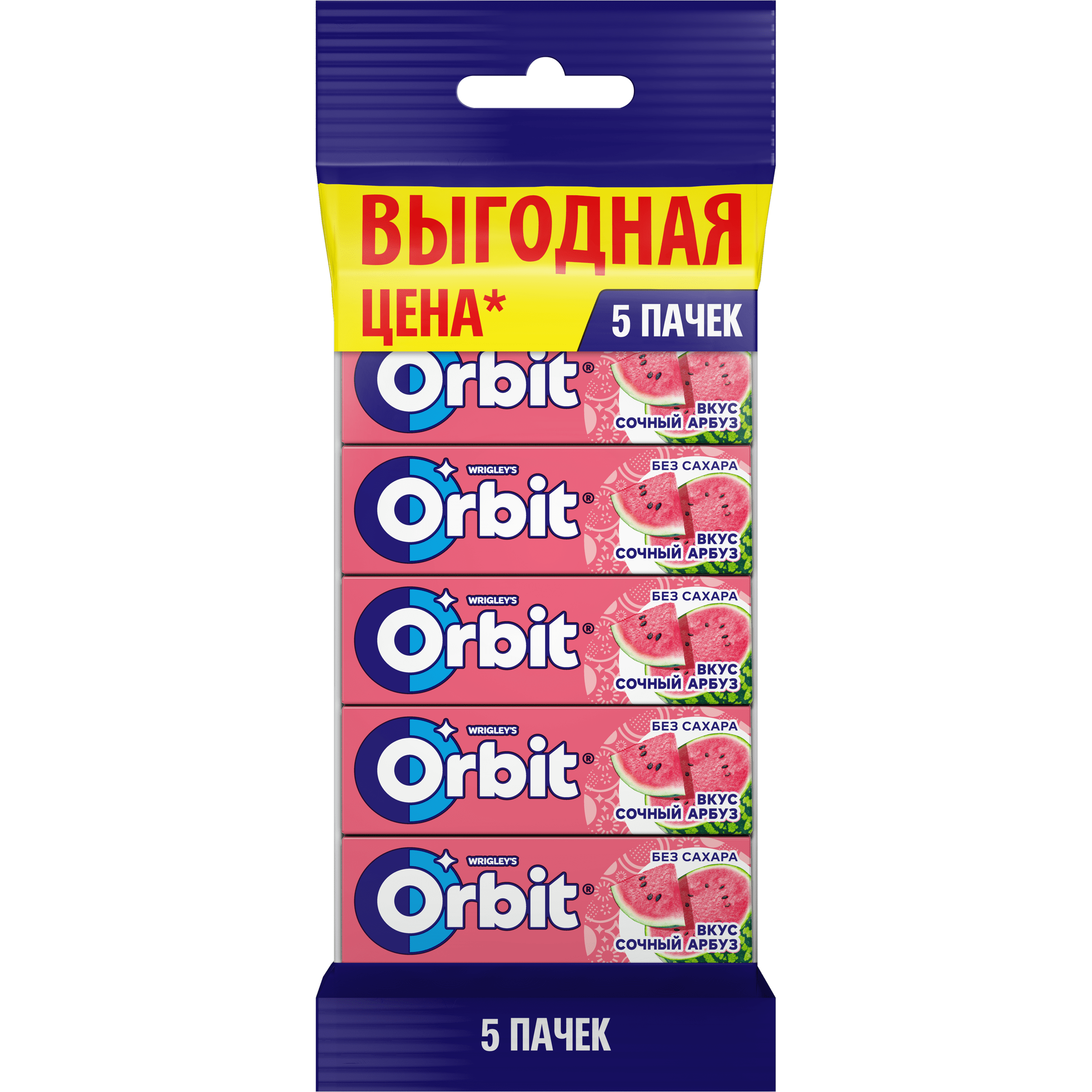 

Жевательная резинка без сахара Orbit Сочный арбуз 5 шт. по 13,6 г