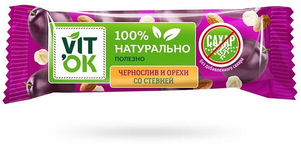 Конфета-батончик Vitok Чернослив и орехи неглазированная 30 г
