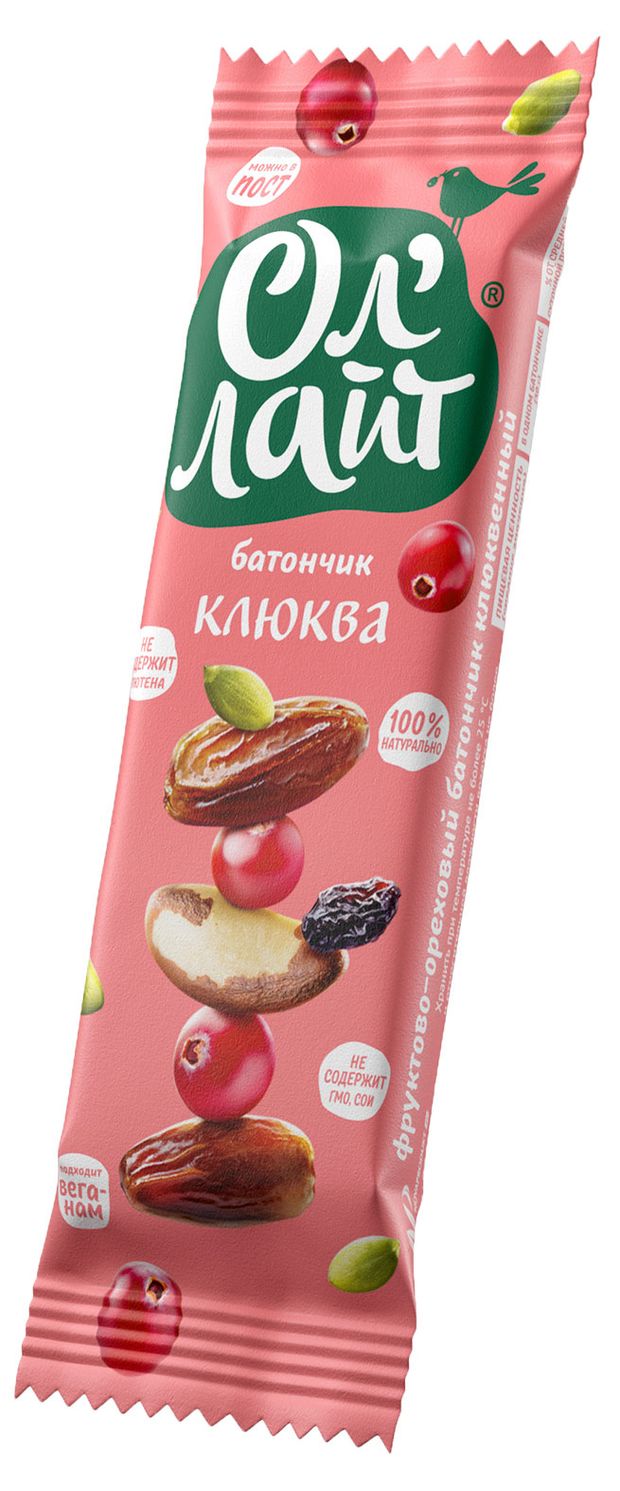

Батончик фруктово-ореховый Ол'Лайт Клюквенный 30 г
