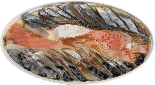 

Ассорти рыбное Наше Производство Горбуша, скумбрия и сельдь, филе-кусочки в масле 180 г