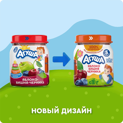 

Пюре фруктовое детское Агуша Яблоко-Черника-Вишня с 5 месяцев 100 г