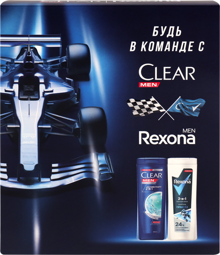 

Подарочный набор: шампунь-ополаскиватель Clear 200 мл 1 шт., гель для душа-шампунь Rexona 180 мл 1 шт.