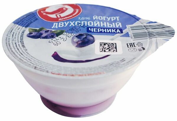 Йогурт Ашан Красная птица двухслойный с черникой 1,5% БЗМЖ