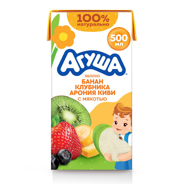 Сок детский Агуша Яблоко-Банан-Клубника-Арония-Киви с мякотью с 3 лет 500 мл 