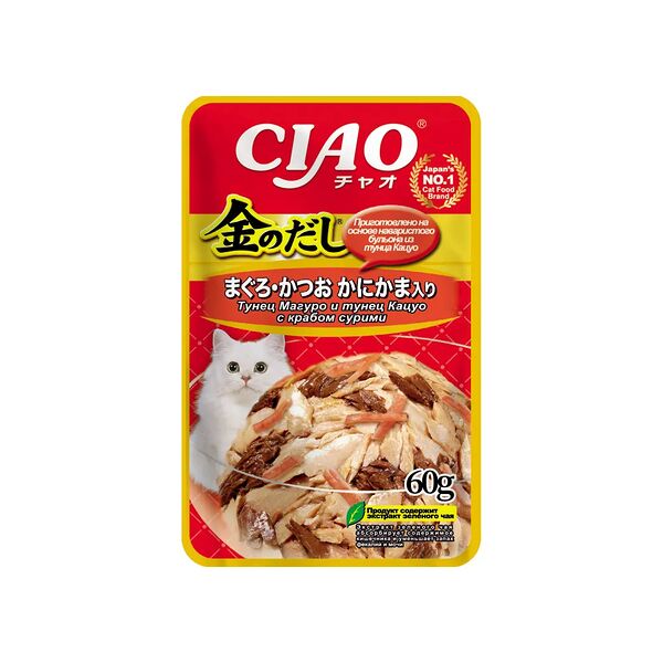 Корм для кошек Inaba Ciao Kinnodashi тунец Магуро и тунец Кацуо с крабом сурими 60 г 