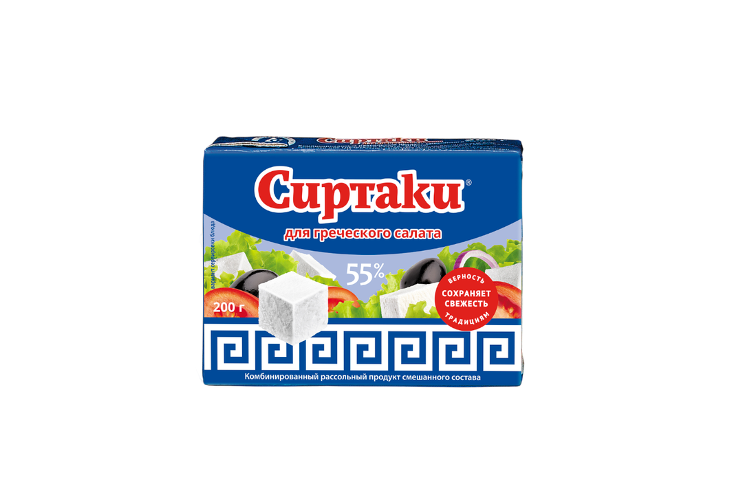 

Продукт сырный рассольный Сиртаки Original для греческого салата 55% СЗМЖ 200 г