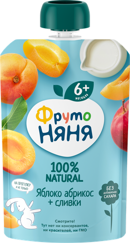 

Пюре ФрутоНяня из яблок и абрикосов со сливками 6+, 90 г