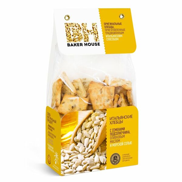 Хлебцы итальянские Baker House с семенами подсолнечника, оливковым маслом и морской солью, 250г