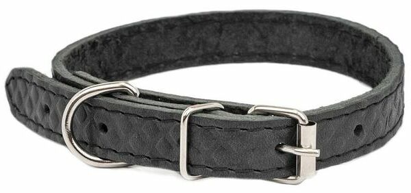 Ошейник для собак Homepet Ромбы кожаный простроченный с тиснением черный, 15 мм 17-27 см