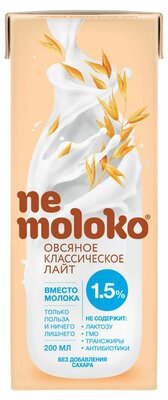 Напиток овсяный Nemoloko Классический лайт 1.5% 200 мл