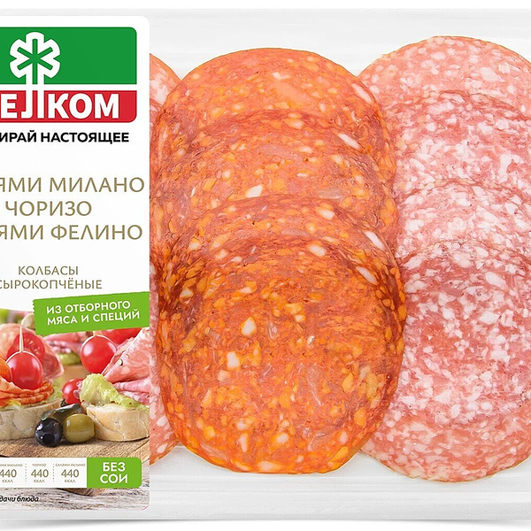 Колбасы Велком Салями Милано, салями Фелино и Чоризо сырокопченые полусухие 90 г