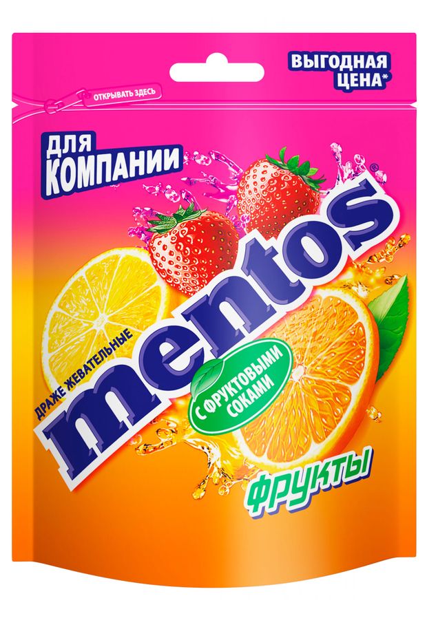 

Жевательные драже Mentos Фрукты 95 г