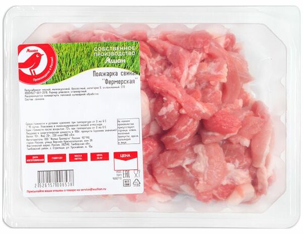 Поджарка свиная АШАН Красная птица охлажденная (0,48-0,72 кг), 1 упаковка 