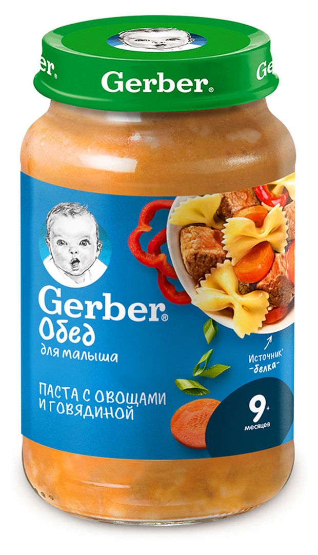 

Пюре Gerber Паста с овощами и говядиной с 9 месяцев 190 г