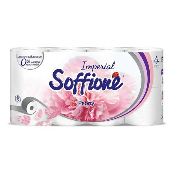 Туалетная бумага Soffione Imperial Peony 4 слоя, 8 рулонов