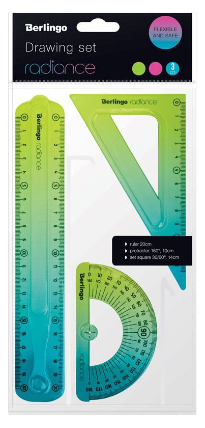 

Набор для черчения BERLINGO Radiance: треугольник 14см, линейка 20см, транспортир