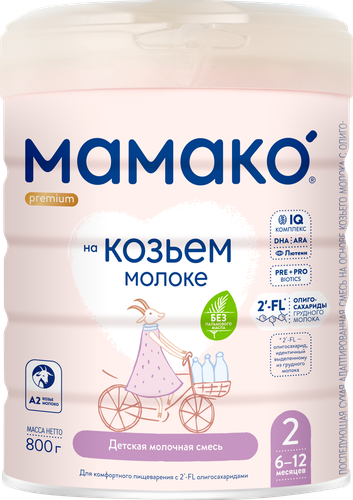 

Смесь Мамако 2 Premium Молочная на основе козьего молока с олигосахаридами грудного молока с 6 месяцев 800 г