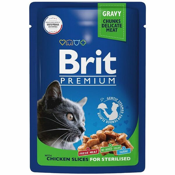 Влажный корм Brit Premium цыпленок в соусе для стерилизованных кошек 85 г