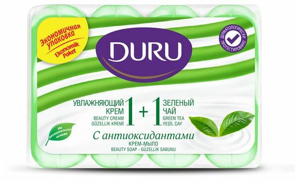 Туалетное мыло Duru 1+1 Увлажняющий Крем+Зеленый Чай, 4 х 80 г