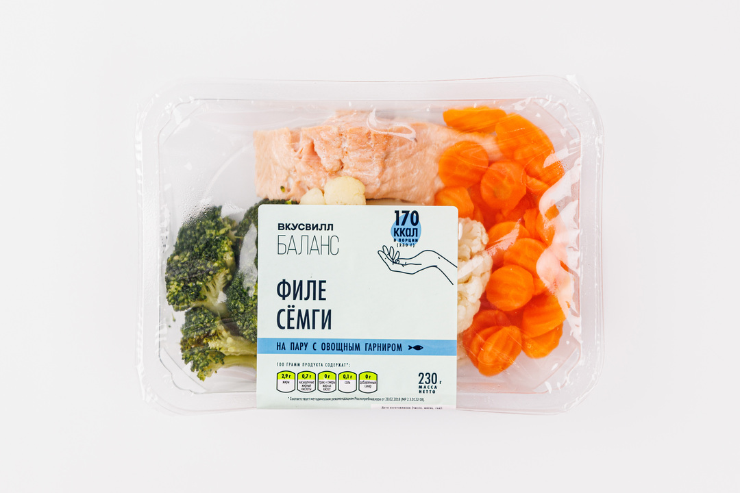

Шашлык из семги ВкусВилл с овощами на пару 230 г